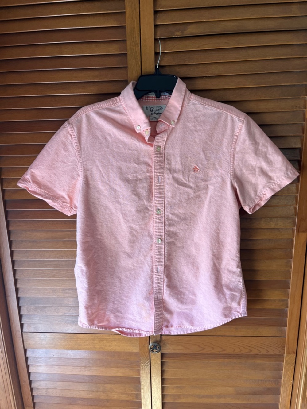 Penquin by Munsingwear Men's Pink Short-Sleeve Button-Down Shirt Slim Fit Large